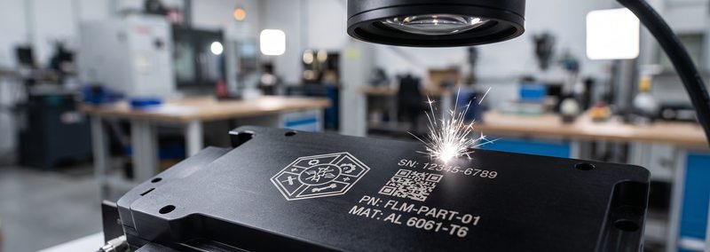 Fiber lazer markalama kafası alüminyum parçayı işaretlerken